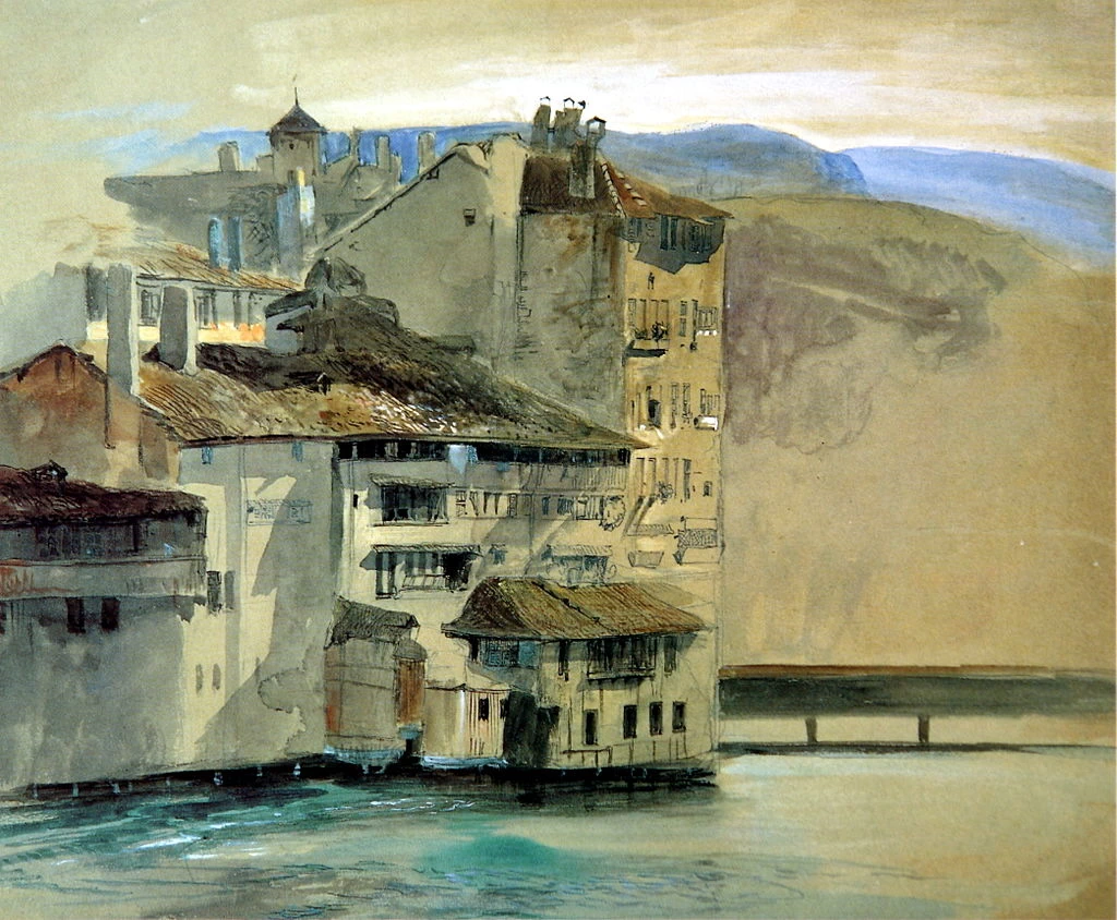 Vecchie case sull'isola del Rodano Ginevra, ~ 1862 - 1863